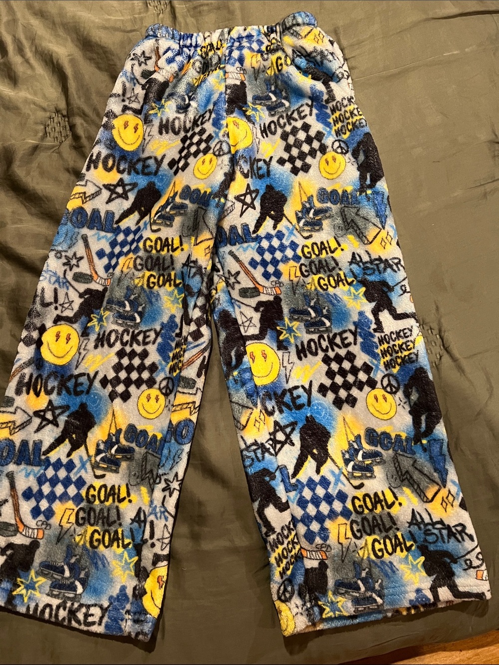 Kids Fleece Hockey Pajama Pants - Blue & Yellow